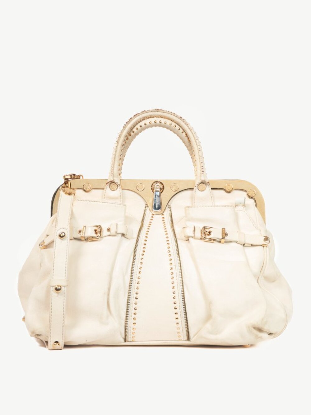 Versace SS09 Runway White Leather Studded Frame Satchel